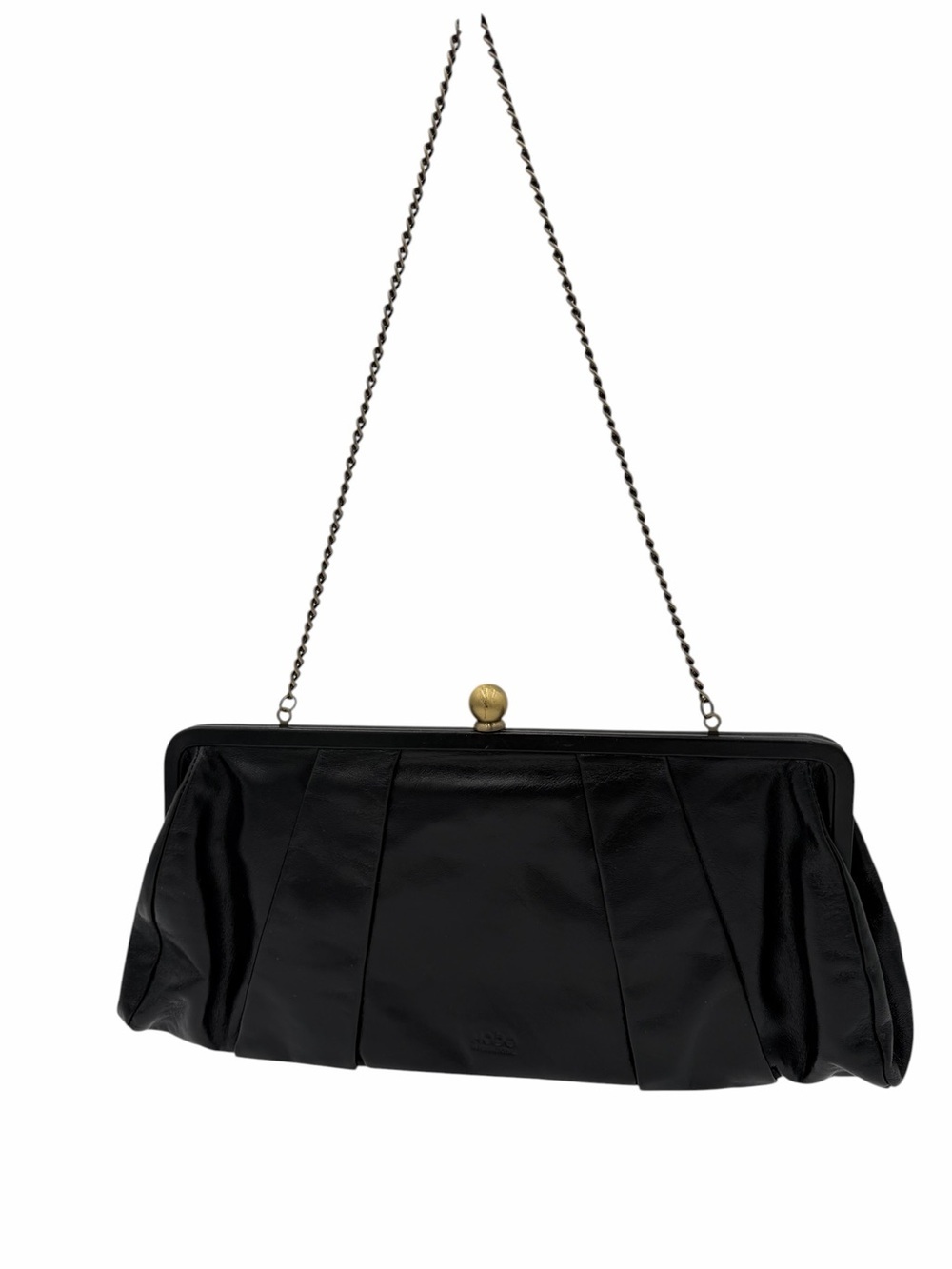 HOBO Black Leather Kisslock Clutch Shoulder Bag Hideaway Chain Strap